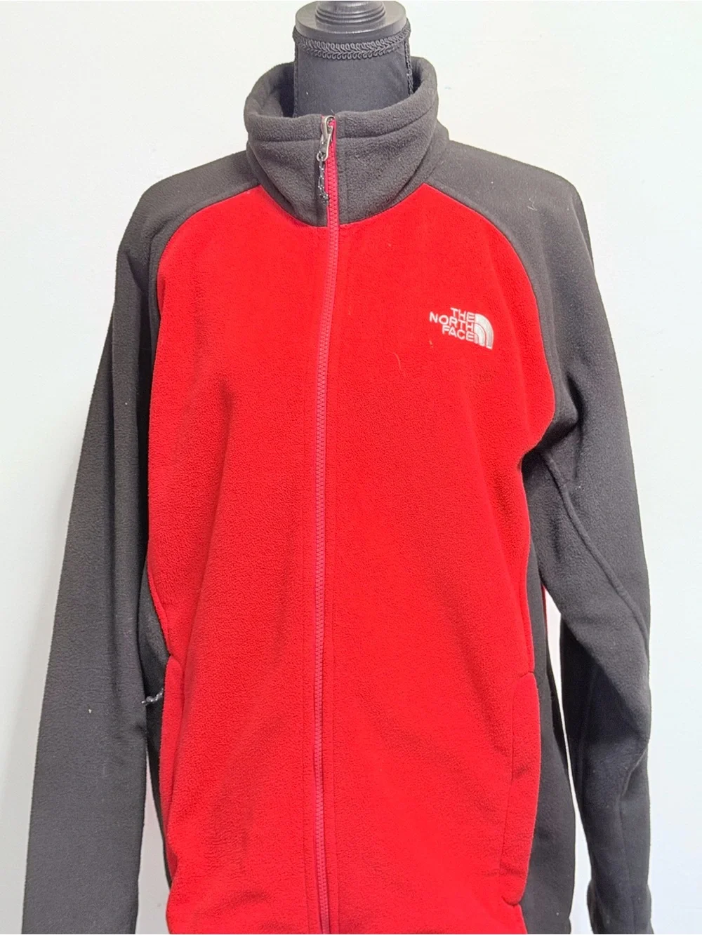 The North Face Jacket Mens Large Red Grey Fleece Full Zip Adult